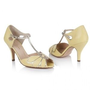 BHLDN Rachel Simpson Mimosa T-Strap Heels Primrose Yellow